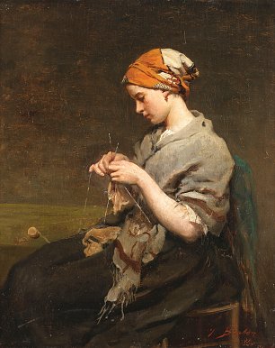 Jules Breton Jeune fille tricotant Wandbild