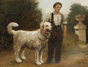 Jules Breton Un garcon et son chien Wandbild