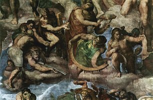 Michelangelo Buonarroti Sixtinische Kapelle Das juengste Gericht Maertyrergruppe mit Werkzeugen ihres Martyriums Wandbild