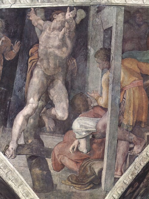 Michelangelo Buonarroti Sixtinische Kapelle Kreuzigung des Hamam Detail Wandbild
