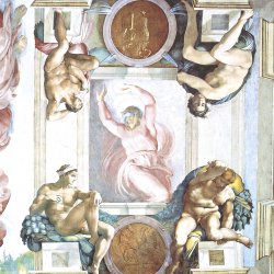 Michelangelo-Buonarroti-Sixtinische-Kapelle-Schoepfungsgeschichte-Der-Schoepfergott-scheidet-Licht-und-Finsternis-und-Vier