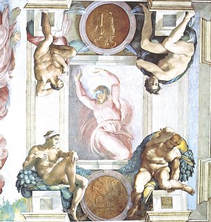 Michelangelo Buonarroti Sixtinische Kapelle Schoepfungsgeschichte Der Schoepfergott scheidet Licht und Finsternis und Vier Wandbild