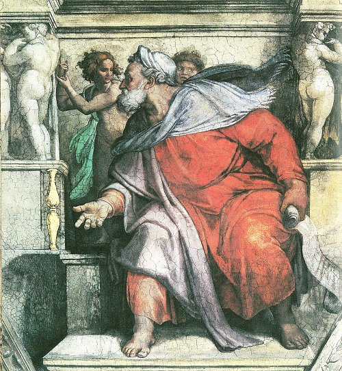 Michelangelo Buonarroti Sixtinische Kapelle Sibyllen und Propheten Der Prophet Ezechiel Detail Wandbild
