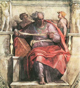Michelangelo Buonarroti Sixtinische Kapelle Sibyllen und Propheten Der Prophet Joel Detail Wandbild