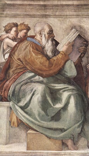 Michelangelo Buonarroti Sixtinische Kapelle Sibyllen und Propheten Der Prophet Zacharias Detail Wandbild