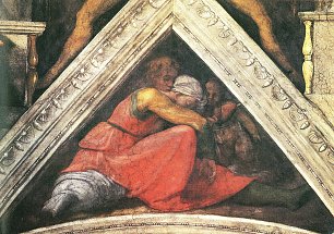Michelangelo Buonarroti Sixtinische Kapelle Vorfahren Christi Stichkappe mit der Familie des Koenigs Asa Wandbild