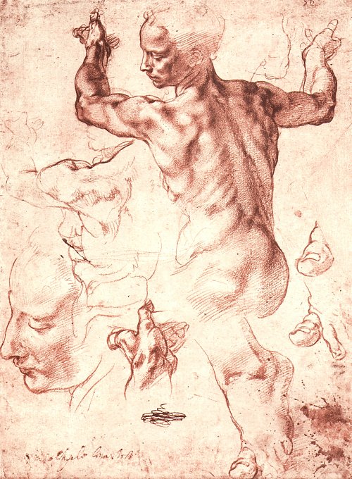 Michelangelo Buonarroti Studien fuer die Gewoelbefresken der Sixtinischen Kapelle Libysche Sibylle Wandbild