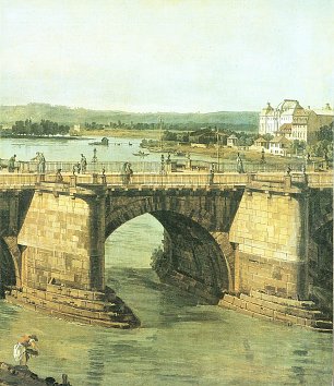Canaletto II Aufgang zur Augustusbruecke im Hintergrund die Elblandschaft mit der Loessnitz 2 Wandbild