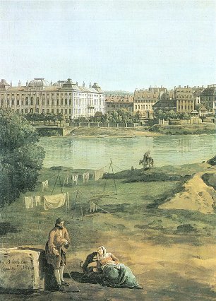 Canaletto II Die Weisseritzmuendung mit Neustaedter Elbufer vom japanischen Palais bis zum Blockhaus 1 Wandbild