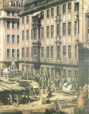 Canaletto II Steinmetzen bei Wiederaufbauarbeiten vor Buergerhaeusern der Kreuzgasse Wandbild