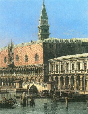 Canaletto Ausschnitt aus Molo Blick nach Westen mit Dogenpalast und Staatsgefaengnis Wandbild