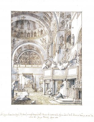 Canaletto Das innere der Markuskirche Vierung und noerdliches Querhaus mit Saengerchor Wandbild