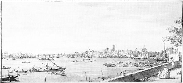 Canaletto London Die Themse von der Terrasse am Semerset House gesehen im Hintergrund die Westminster Bridge