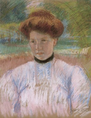 Mary Cassatt young woman with auburn hair in a pink blouse Wandbild