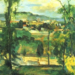 Paul-Cezanne-Dorf-hinter-den-Baeumen