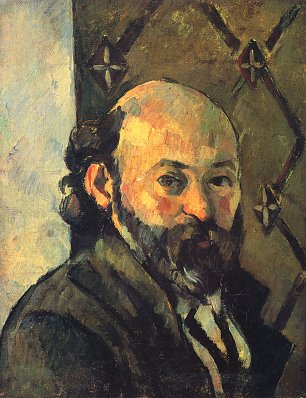 Paul Cezanne SelbstPortrait vor olivfarbener Tapete Wandbild