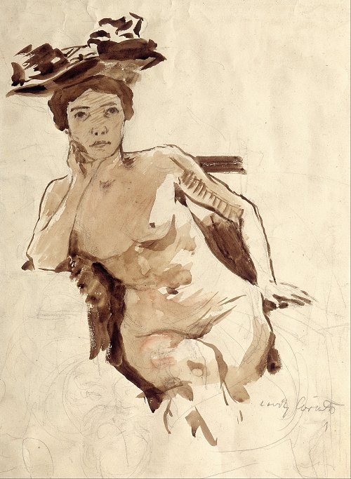 Lovis Corinth Female Semi Nude with Hat Wandbild