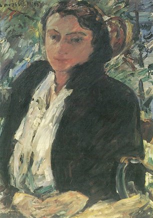 Lovis Corinth Portraet Charlotte Corinth in gruener Samtjacke Wandbild