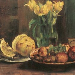 Lovis-Corinth-Stillleben-mit-gelben-Tulpen-aepfeln-und-Grapefruit