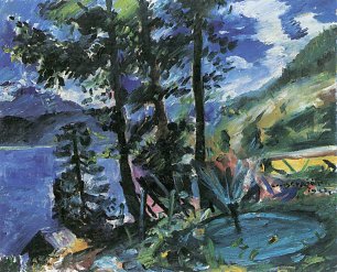 Lovis Corinth Walchensee mit Laerche Wandbild