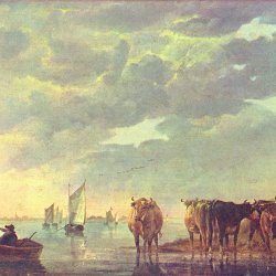 Aelbert-Cuyp-Hirt-mit-fuenf-Kuehen-an-einem-Fluss