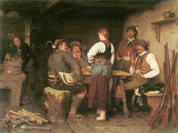 Franz Defregger Wilderer in der Sennhuette Wandbild