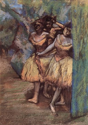 Edgar Degas Drei Taenzerinnen hinter den Kulissen Wandbild