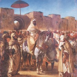 Eugene-Delacroix-Der-Sultan-von-Marokko-Mulay-Abd-Er-Rahman-und-sein-Gefolge-vor-dem-Palast-in-Meknes