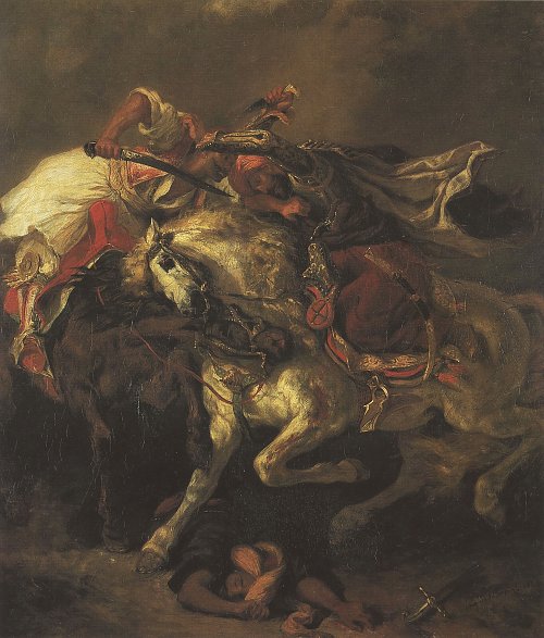 Eugene Delacroix Kampf des Giaur und Hassans Wandbild