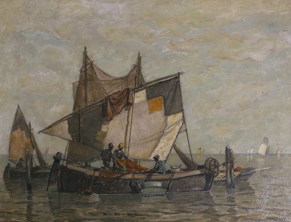 Ludwig Dill Fischer auf ihren Booten Wandbild