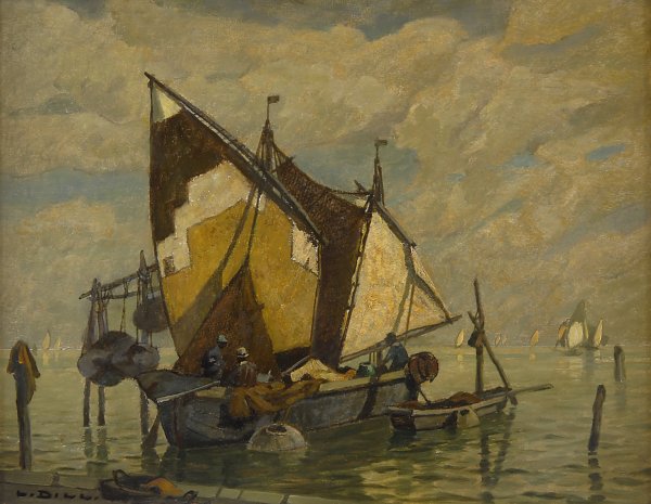 Ludwig Dill Fischerboot in der Lagune Wandbild