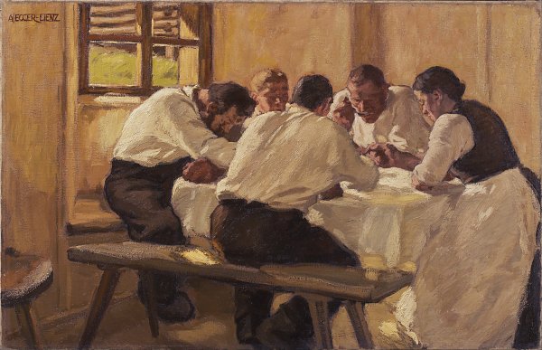 Albin Egger Lienz Mittagessen Wandbild