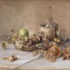 Marie-Egner-Stilleben-mit-Obst-und-Chiantiflasche