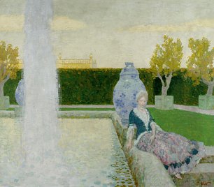 Fritz Erler Frau im Park am Brunnen Wandbild