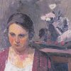 Felix-Esterl-Frau-des-Kuenstlers-mit-Blumen