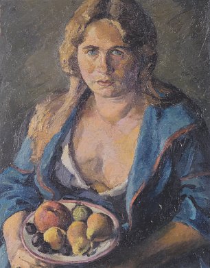 Felix Esterl Frau des Kuenstlers mit Fruchtteller Wandbild