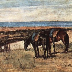 Giovanni-Fattori-Soldat-mit-zwei-Pferden-am-Ufer-des-Meeres