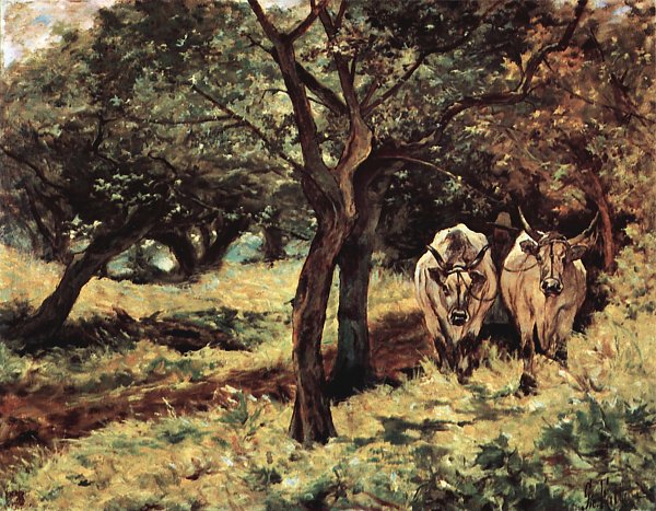 Giovanni Fattori Zwei Ochsen im Olivenhain Wandbild