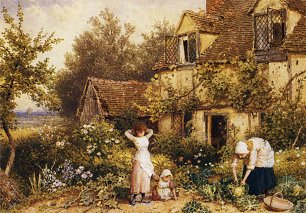 Myles Birket Foster At the Cottage Door Wandbild