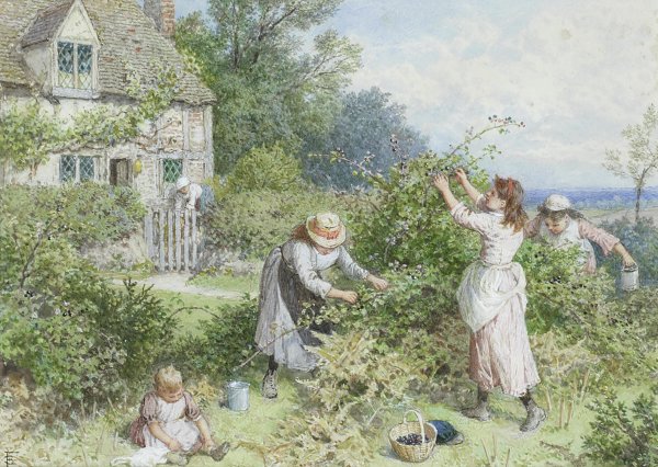 Myles Birket Foster Children gathering blackberries Wandbild