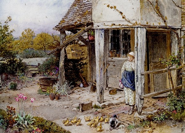 Myles Birket Foster Girl Outside a Cottage