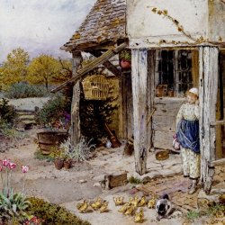 Myles-Birket-Foster-Girl-Outside-a-Cottage