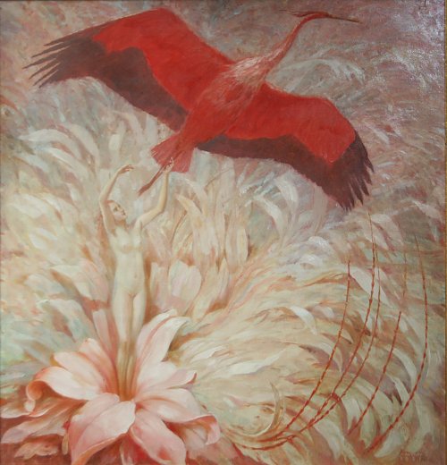 Max Frey Roter Vogel Wandbild