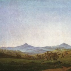 Caspar-David-Friedrich-Boehmische-Landschaft-mit-dem-Mitteschauer