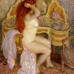 Frederick-Carl-Frieseke-Nackte-sitzend-vor-frisierkommode