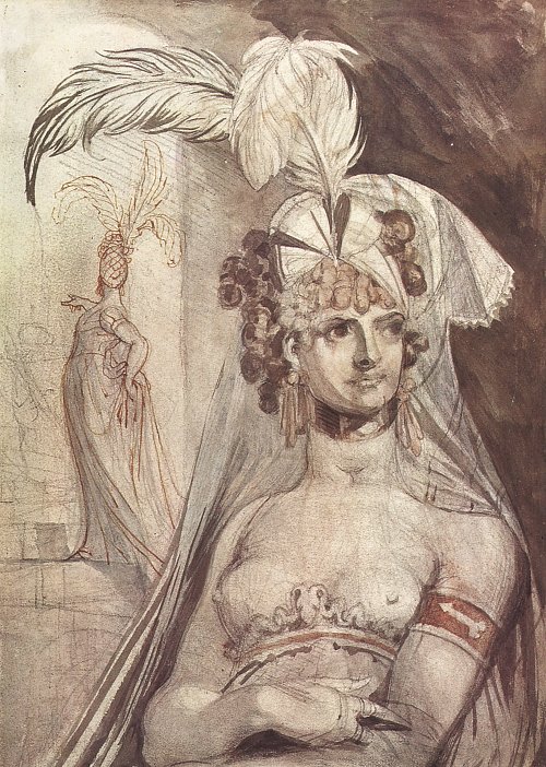Johann Heinrich Fuessli Halbfigur einer Kurtisane mit Federbusch Wandbild