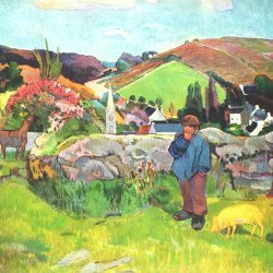Paul-Gauguin-Bretonische-Landschaft-mit-Schweinehirt