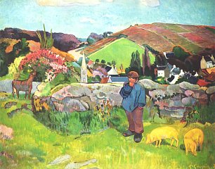 Paul Gauguin Bretonische Landschaft mit Schweinehirt Wandbild