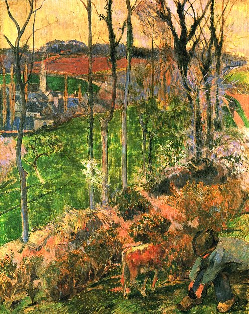 Paul Gauguin Kleiner Bretone den HOlzschuh richtend Wandbild