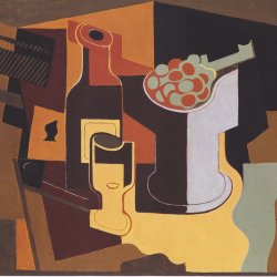 Juan-Gris-Flasche-und-Obstschale